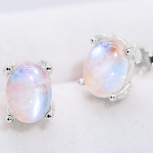 Natural Moonstone 4-Prong Stud Earrings For Women - Picture 3 of 8